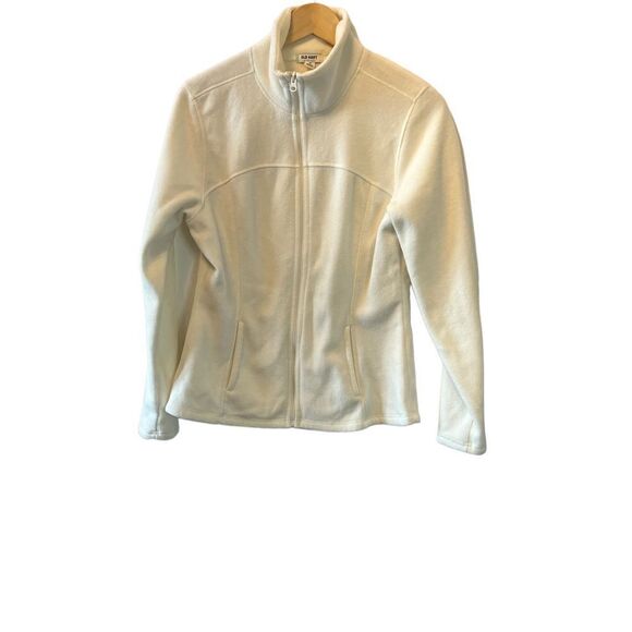 OLD NAVY Cream Fleece High Collar Zip Up Casual Spring Jacket Coat M - Picture 1 of 8